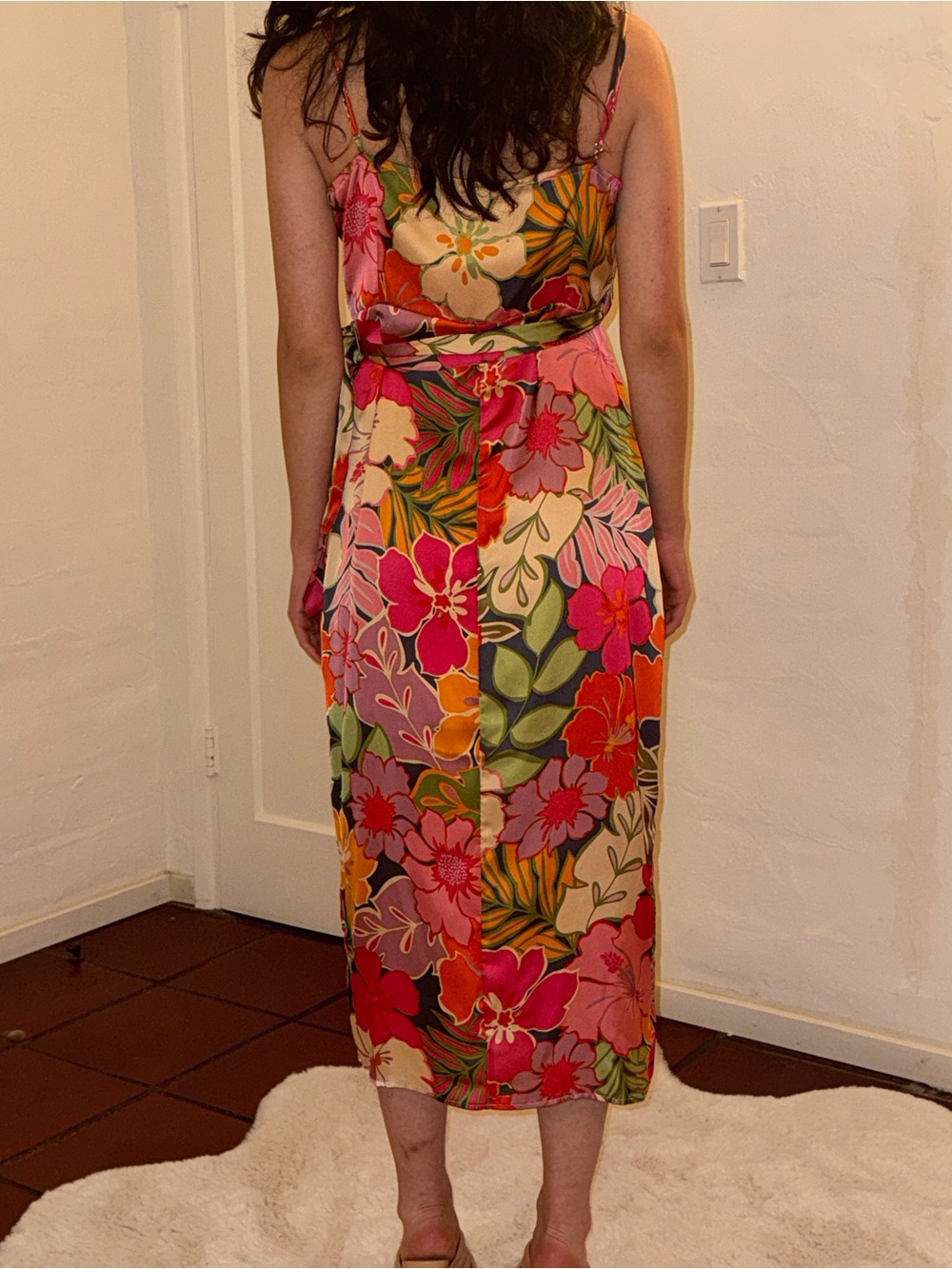 LOLO Dress Forum Floral Wrap Dress in Pink, Orange & Green - Picture 2 of 3